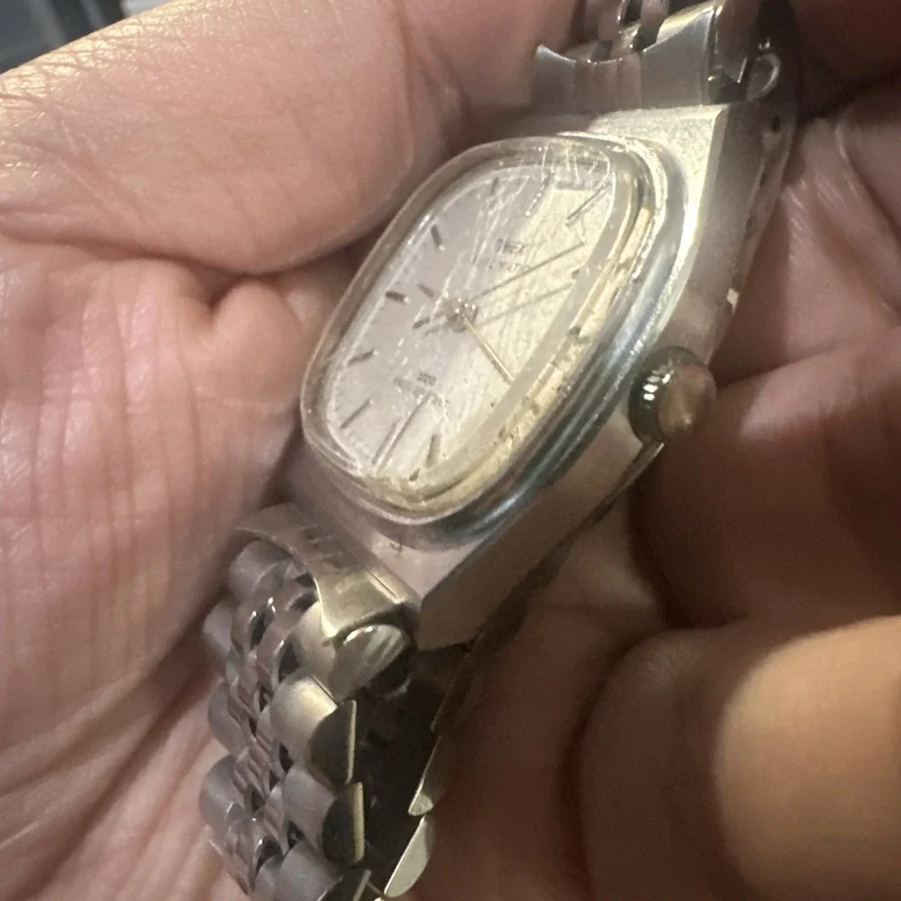 Working Vintage Timex Automatic Mens watch Silver Tone Steel 34mm Fit‎ 7.5 Runs